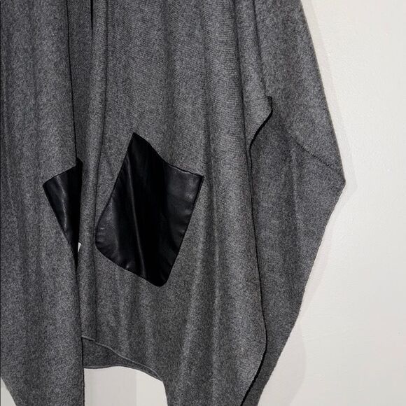 Gray and Black Poncho Sweater with Cape Sleeves - Picture 6 of 12